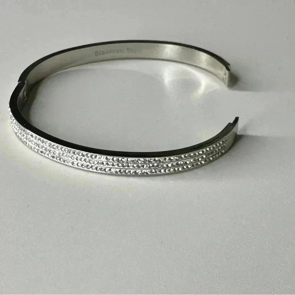 Stainless Steel Bangle Simulated Diamonds - Picture 5 of 6